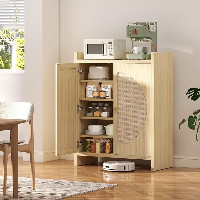 Shoe Cabinet Storage for Entryway - Rattan Entry Way Shoe Storage Cabinet with Adjustable Shelves, Wood Shoe Organizer Cabinet, Accent Cabinet with Doors for Entrance Hallway Living Room Foyer