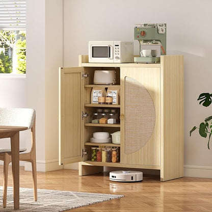 Shoe Cabinet Storage for Entryway - Rattan Entry Way Shoe Storage Cabinet with Adjustable Shelves, Wood Shoe Organizer Cabinet, Accent Cabinet with Doors for Entrance Hallway Living Room Foyer