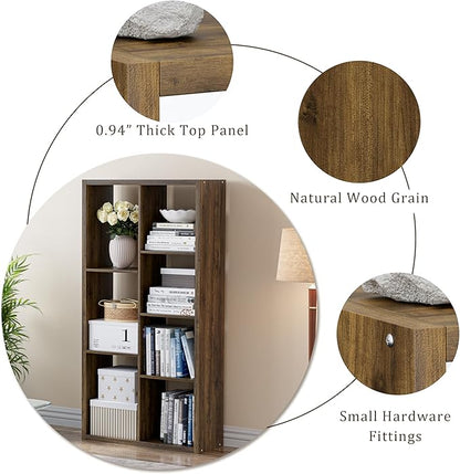 Cube Storage Organizer Bookcase, Decorative 11 inch Open Back Cubical Shelf with Thickened Border, Display Bookshelf for Living Room, Home Office, Sturdy Room (Brown, 7 Cube)