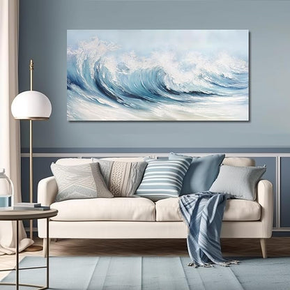 Belmrxne Coastal Wall Decor White Wall Art Ocean Artwork Textured Canvas Painting Wave Wall Painting for Living Room Dining Room Kitchen Office 24x48 Inches