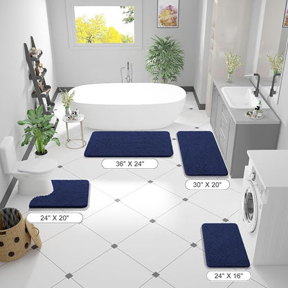 OLANLY Bathroom Runner Rugs 44x24, Soft Absorbent Chenille Bath Rugs, Rubber Backing Quick Dry, Machine Washable Long Bath Mats for Bathroom, Tub and Shower, Home Decor Accessories, Twilight Sapphire