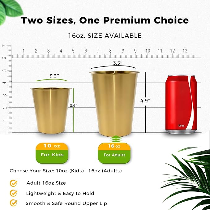 5 Pack 16 oz Stainless Steel Pint Cups,Stainless Steel Cup,Pint Cup Tumbler，water Tumbler,Stackable,Reusable,BPA Free (16oz-10pack-Gold steel)