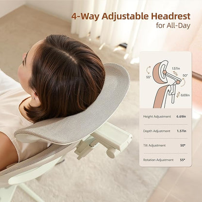 CabLady S2 Petite Ergonomic Office Chair for Women, Small Frame Desk Chair with Adjustable Lumbar, Headrest & Footrest, Space-Saving Flip-Up Armrests