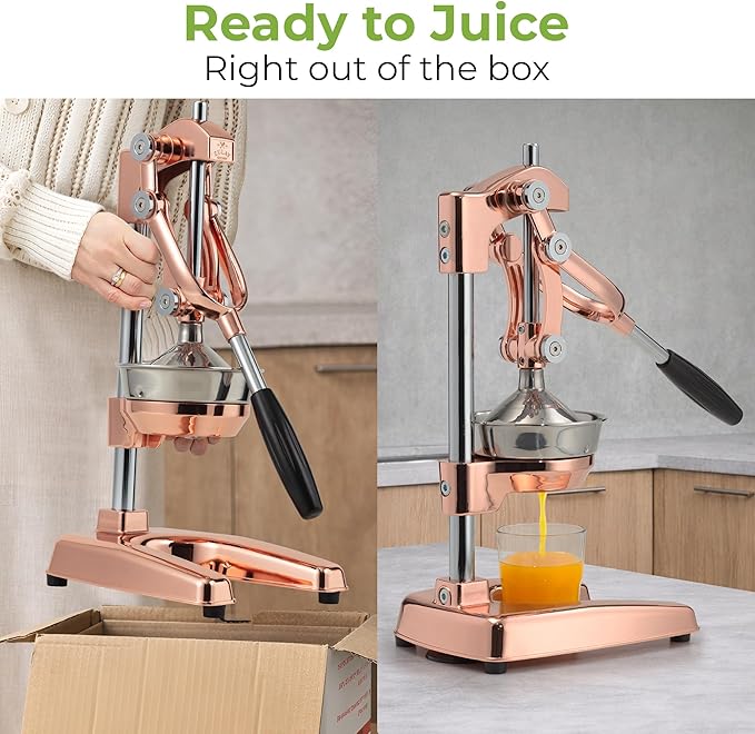 Zulay Professional Citrus Juicer - Premium Manual Citrus Press and Orange Squeezer - Metal Lemon & Lime Squeezer - Extra Tall Heavy Duty Cast Iron Manual, Rose Gold