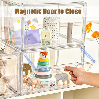 5 Pack Clear Stackable Shoe Organizer Box with Lids, Acrylic Shoes Box with Magnetic Doors, Transparent Shoe Storage Bins Closet Organizers, Shoes Containers For Sneaker Display, Fit up to US Size16