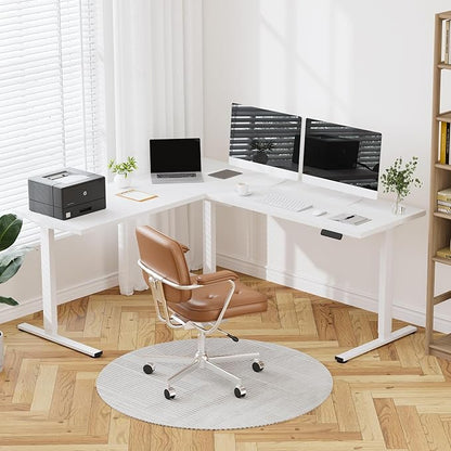 SANODESK Electric Corner L-Shaped 71 x 63 in Standing Desk, Memory Height Adjustment, White Top White Frame