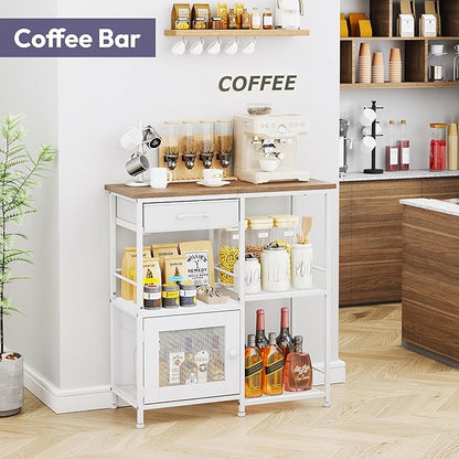 SWTYMIKI Coffee Bar Cabinet for Home - Farmhouse Coffee Stand Station Multi-Purpose Buffet Sideboard Cabinet with Drawers - Kitchen Bar Table for Living Room, Corner, Small Space, Oak