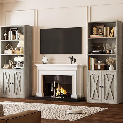 IRONCK Industrial Bookshelves and Bookcases with Doors 11.8 in Depth Set of 2 Floor Standing 5 Shelf Display Storage Shelves Bookcase Home Decor Furniture for Home, Office, Living Room, Bedroom