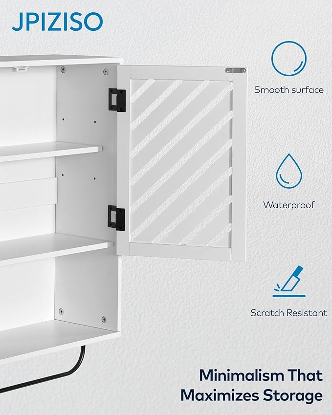 Wall Mounted Bathroom Cabinet with Openwork Doors and Towel Bar, Extra Deep Over The Toilet Storage, Waterproof Farmhouse Medicine Cabinet for Bathroom, Laundry Room (23.6"x8.3"x23.6", White, 2PCS)