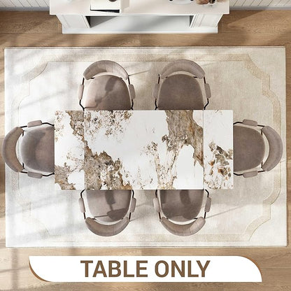 Honyee Extendable Rectangular Dining Table, 47–71 Inch Expandable Kitchen & Dining Room Table for 4–8, Easy-Clean Marble-Look Sintered Stone Top, Modern Dining Table for Small Spaces