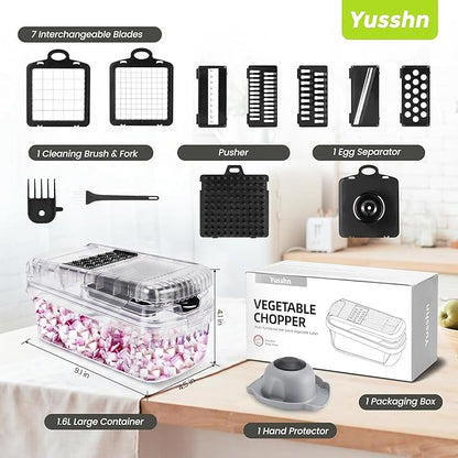 Vegetable Chopper,12-in-1 Multifunctional Food Chopper,Professional Onion Chopper with 7 Blades,Vegetable Cutter with Container for Salad,Potato,Carrot,and Garlic Essential Kitchen Tool (transparent)