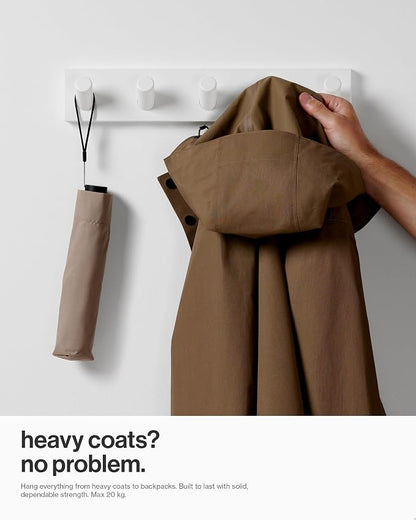 LARHN Wall Mounted Coat Rack, White with 5 Heavy-Duty 1" Diameter Hooks (2-Pack), 16.5" - Wall Hook Rack - Modern Scandinavian Home Decor