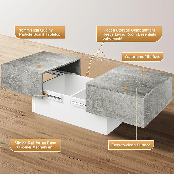 Coffee Table with Large Storage for Living Room Farmhouse Center Table Mesas De Centro para Salas Modernas Nesting Coffee Tables Modern Coffee Table for Reception Room, Grey