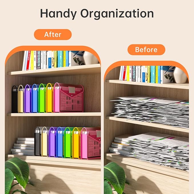 XingDuing 7 Pack Plastic Expanding File Folder, Transparent envelopes with Snap Closure, Fit Legal/B4 Size for School/Office/Home/Hospital, No Dividers, Large Capacity-7 Colors