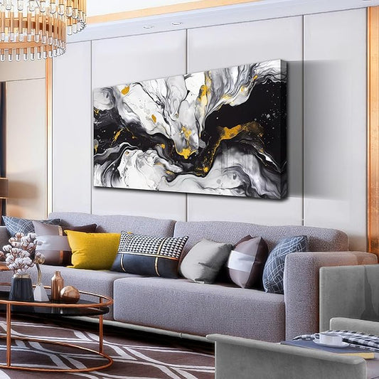Alsingbago Large Abstract Canvas Wall Art for Living Room Bedroom Black and White Picture Ink and Wash Style Prints for Home Office Decoration Size 24x48 Ready to Hang