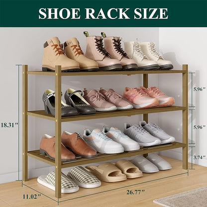 Smiry Bamboo Shoe Rack 3-Tier, Stackable Wooden Shoe Organizer for Entryway & Closet, Free Standing Wood Shoe Storage Shelf for Front Door & Small Spaces, Walnut