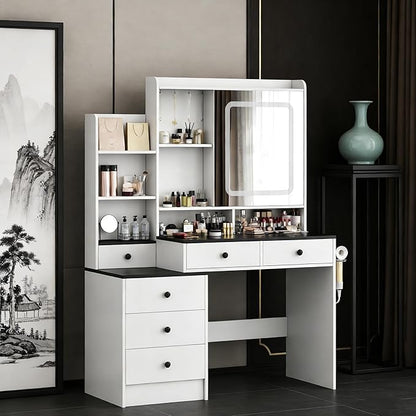 KAMABOKO Vanity Desk with Mirror and Lights, Makeup Vanity Desk with Lights 3 Colors (042 Black)