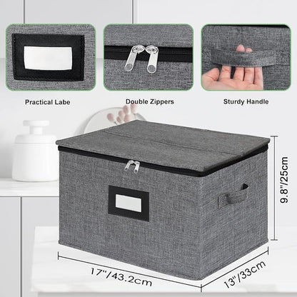 Wine Glass Sorage Box, Stemware Storage Cases with dividers, Hard Shell China Storage Containers 12 Cells for long stem, Stackable Crystal Glassware Storage with Label Window, Handles (Dark Grey)