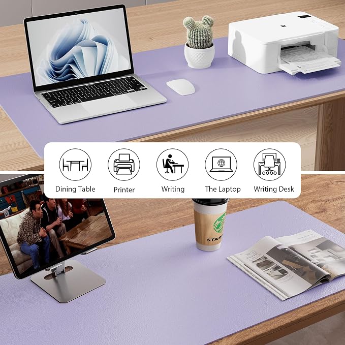 Aothia Leather Desk Pad Protector, Large Mouse Pad, Office Desk Mat, Non-Slip PU Leather Desk Blotter, Laptop Desk Pad, Waterproof Desk Writing Pad for Office and Home (23.6" x 13.7", Lavender)