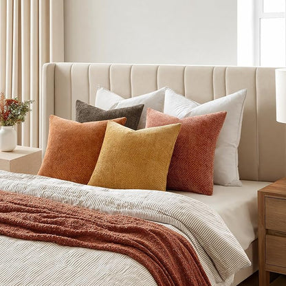 MIULEE Pack of 4 Orange/Yellow Couch Throw Pillow Covers 18x18 Inch Halloween Soft Decorative Chenille Pillows Farmhouse Accent Cushions for Boho Home Decor Spring Sofa Bedroom Living Room