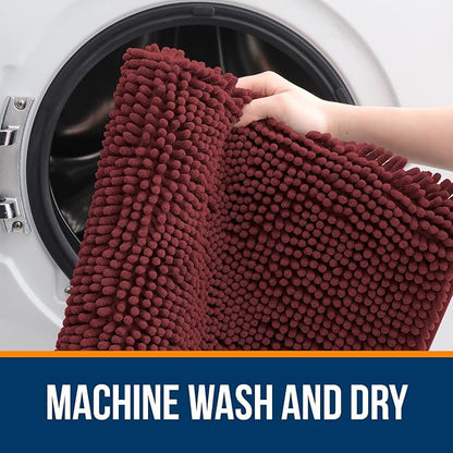 OLANLY Large Bathroom Rugs 59x35, Soft Absorbent Chenille Bath Rugs, Rubber Backing Quick Dry, Machine Washable Bath Mats for Bathroom Floor, Tub and Shower, Home Decor Accessories, Andorra Red-Brown