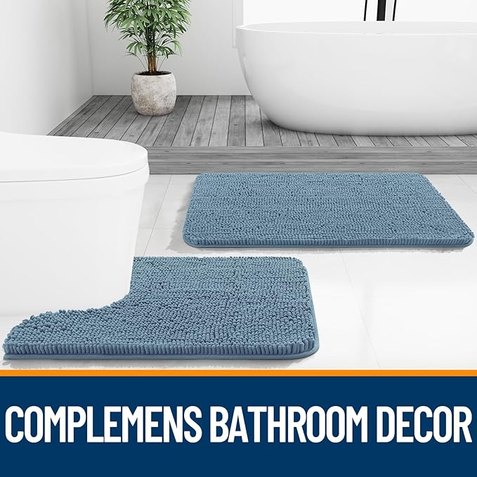 OLANLY Large Bathroom Rugs 50x30, Extra Soft Absorbent Chenille Bath Rugs, Rubber Backing Quick Dry, Machine Washable Bath Mats for Bathroom Floor, Tub and Shower, Home Decor Accessories, Airy Blue