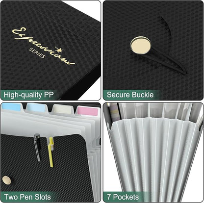 Sooez 7 Pocket Expanding File Folder, Premium Accordion Organizer with Labels, Letter Size Folders for Documents, Filing Bungee Closure, Portable School Office, Purple, SZA0104-0903A