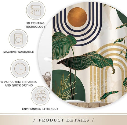Glawry Abstract Mid Century Shower Curtain Green Retro Boho Tropical Palm Tree Sun Arch Bathroom Modern Minimalist Aesthetic 72Wx72L Inches Bath Accessories Art Home Decor Fabric 12 Pack Hooks