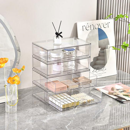 2 Pack Stackable Makeup Organizer, 12.1''L Acrylic Bathroom Organizer and Storage Undersink Drawer, Cosmetics and Beauty Supplies,Clear Plastic Storage Bins for Desk,Cabinet,Kitchen,Vanity,Pantry