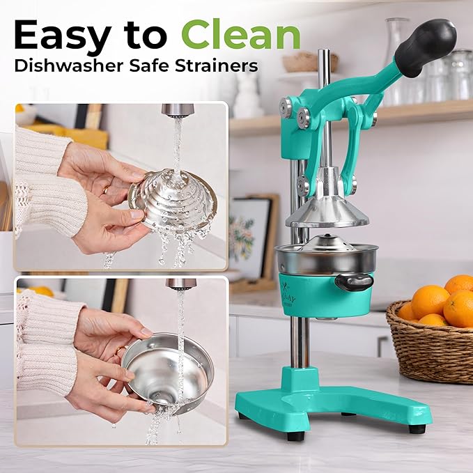 Zulay Kitchen Cast Iron Juicer - Heavy Duty Manual Juicer with Detachable Strainers for Easy Cleaning, Orange Juice Press for Citrus Fruits, Perfect for Bartenders, Juice Lovers & Health Enthusiasts
