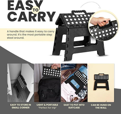 Utopia Home Folding Step Stool with Handle – 9 Inch Anti Slip Collapsible Stool – Holds Up to 300 lbs – Sturdy Plastic Step Stool Foldable for Kitchen, Bathroom and Home Use (2-Pack, Black)