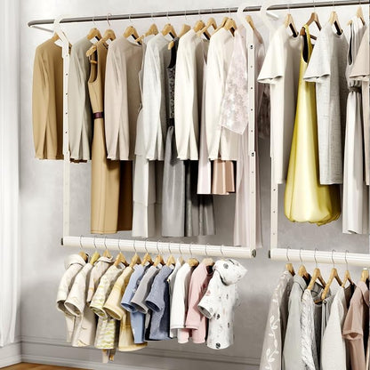 STORAGE MANIAC Adjustable Closet Rod for Hanging Clothes, 1 Pack White | Expandable 17.9"-29.7" Heavy-Duty Metal Closet Hanging Rod with 9 Height Adjustments, Space-Saving Double Closet Organizer