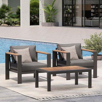 Aluminum Outdoor Sofa Bistro Set, 3 Piece Outdoor Patio Furniture Set with Washable Thick Cushion, Patio Sectional Furniture Set for Porch, Balcony, Deck, Yard, Graphite