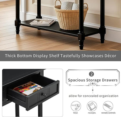 Knocbel Antique Entry Console Table with 2 Drawers & Bottom Open Shelf, Wood Sofa Tables for Entryway Hallway Living Room, 35.34" W x 13.8" D x 30.25" H, Black
