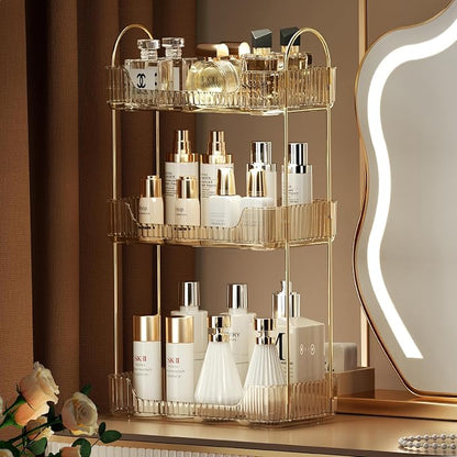 Akinbas 3 Tier Bathroom Organizer Countertop Makeup Perfume Tray Skincare Organizer for Bathroom Dresser Vanity (Gold)