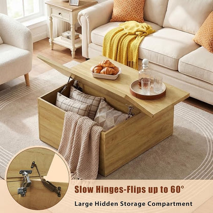 HUAHUU Lift Top Coffee Table, 4 in 1 Square Coffee Table with Storage, 31.5" Coffee Tables with Lifting Top, Center Table with Large Hidden Storage Space for Living Room, Home Office, Natural