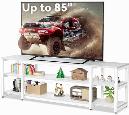 Aquzee White TV Stand for up to 85inch, Entertainment Center for 70 75 80 85" TV, 75.2" Wide Wood Television Console Table for Living Room Bedroom Gaming Room