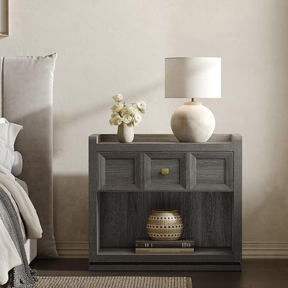 SICOTAS Night Stand Set 2, 26" Wide Nightstands with Drawer, Large Queen Size Nightstands Set of 2, Modern Bedside Table for Bedroom, Side End Table (Dark Grey Oak, 26-Inch)