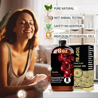 Cherry Essential Oil, Cherry Oil 8 Fl Oz 240ML for Diffuser Humidifier Yoga Cleaning DIY Candle Soap Making Perfume Gift for Women Essential Oils FRAOIL (Cherry 8 Fl Oz (Pack of 1))