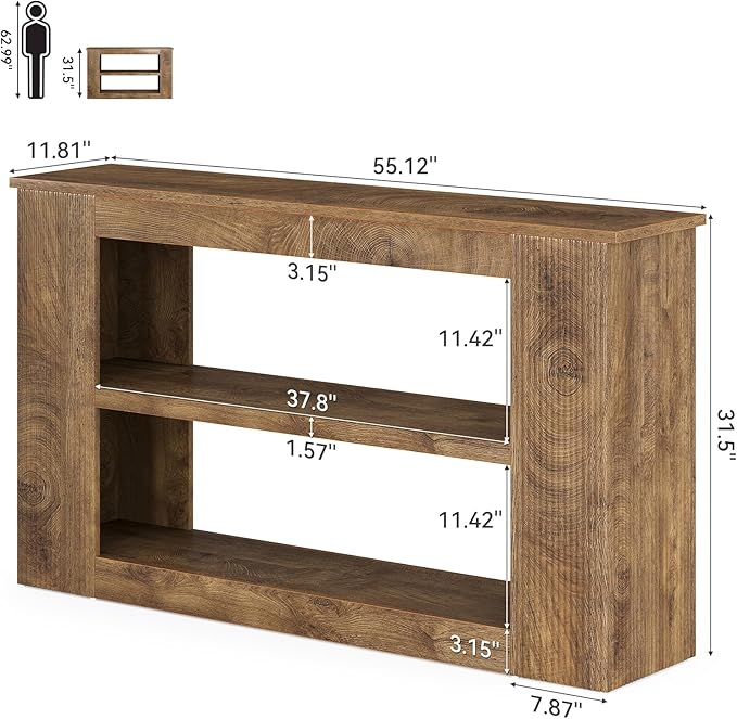 LITTLE TREE 55-Inch Console Table, 3-Tier Narrow Sofa Table for Entryway, Behind Couch, Farmhouse Entryway Table for Living Room, Hallway Table, Brown