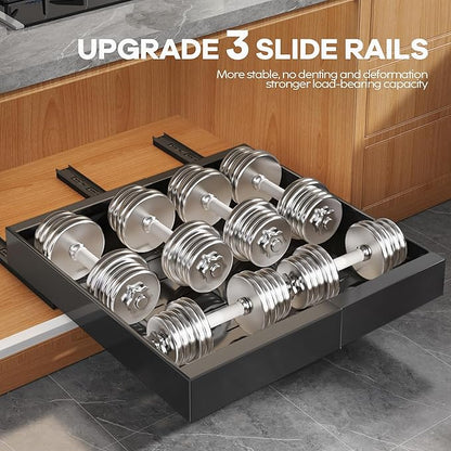 Seinloes 2 Pack Expandable Pull Out Cabinet Organizer 16.5"Deep With Raising Pad for Framed Cabinets,Upgrade 3 Slide Rails Slide Out Drawers,No Drill Roll Out Shelves,Adjustable Width 12.2"-20.4"Black