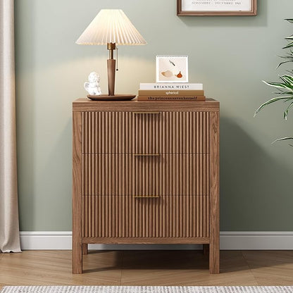 Nightstand with 6 Drawers, Dresser and Nightstand Sets, Bedside Tables, Mid Century Nightstands with 6 Wide Drawers for Bedroom, Kids’ Room, Hallway, （Walnut X 2pcs）