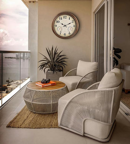 45MinST 16 Inch Bronze Vintage Large Indoor/Outdoor Waterproof Wall Clock with Thermometer & Hygrometer, Silent Non-Ticking Quartz Timepiece for Home, Porch, Garden,Pool