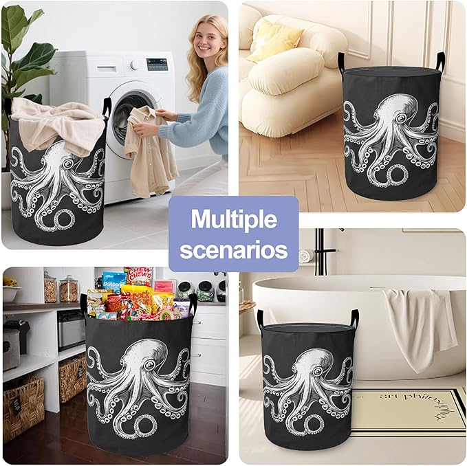 Laundry Basket, Cute Octopus Oxford Cloth Laundry Hamper With Handle Foldable Portable Clothes Storage Basket Storage Bag For Laundry Room/Bathroom/Bedroom/Dormitories