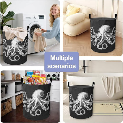 Laundry Basket, Cute Octopus Oxford Cloth Laundry Hamper With Handle Foldable Portable Clothes Storage Basket Storage Bag For Laundry Room/Bathroom/Bedroom/Dormitories