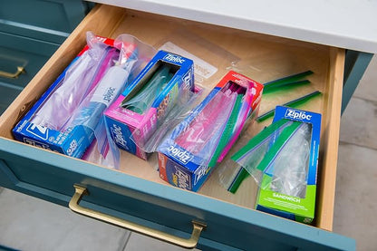 Lipper International Bamboo Storage Bag Organizer Holder and Dispenser for Kitchen Drawer or Countertop, 4 Compartment Sizes