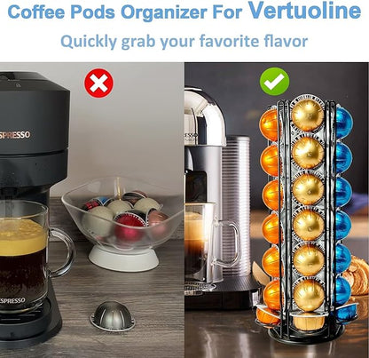 Nespresso Vertuo Pods Holder 360° Spinning Coffee Pod Holder for 35 Vertuo Pods, No Assembly Required, Space-Saving Coffee Station Accessories & Nespresso Storage for Countertop, Sleek Black