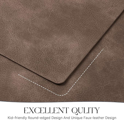 MOSAYT Vinyl Placemats Set of 4-12 X 17 Inch - Faux Leather 100% Waterproof Oil-Proof Wipeable PU Place Mats, Heat Resistant Reversible Table Mats for Kitchen, Dining, Outdoor (Brown)