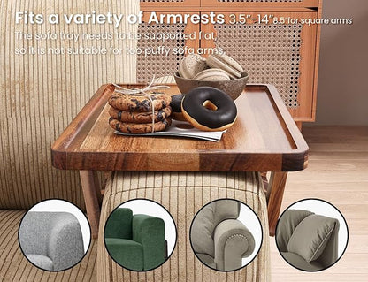 2 Pack Acacia Wood Couch Arm Tray,Couch Tray,Folding Sofa Armrest Trays,Couch Arm Table Clip-On Couch Desk for Drinks,Snacks,Phone,Remote Control