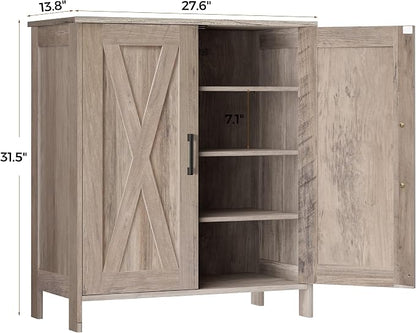 Homleke Farmhouse Shoe Cabinet with 2 Barn Doors & Wood Legs, 5-Tier Shoe Storage Cabinet with 3 Adjustable Shelves, Tall Shoe Rack Organizer for Closet, Shoe Organizer for Entryway, Hallway, Greige